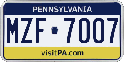 PA license plate MZF7007