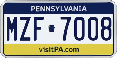 PA license plate MZF7008