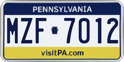 PA license plate MZF7012