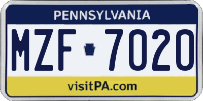 PA license plate MZF7020