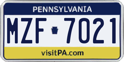 PA license plate MZF7021