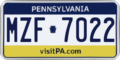 PA license plate MZF7022