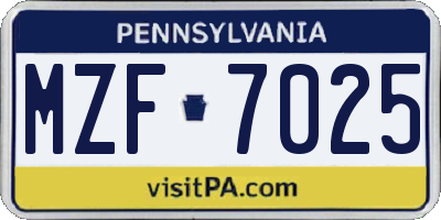 PA license plate MZF7025