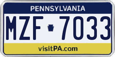 PA license plate MZF7033
