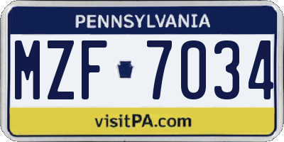 PA license plate MZF7034