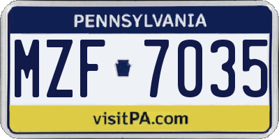 PA license plate MZF7035