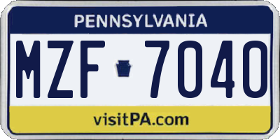 PA license plate MZF7040