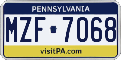 PA license plate MZF7068