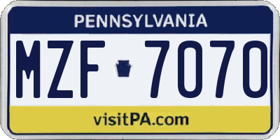 PA license plate MZF7070
