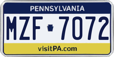 PA license plate MZF7072