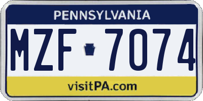 PA license plate MZF7074
