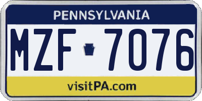 PA license plate MZF7076