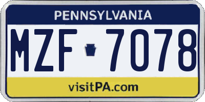 PA license plate MZF7078