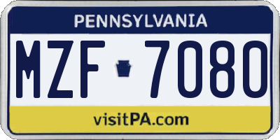 PA license plate MZF7080