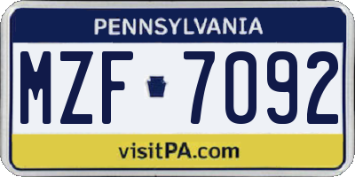 PA license plate MZF7092