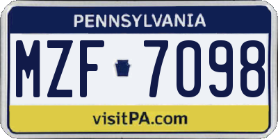 PA license plate MZF7098