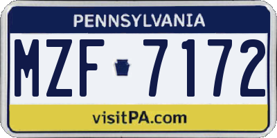 PA license plate MZF7172