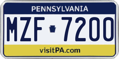 PA license plate MZF7200