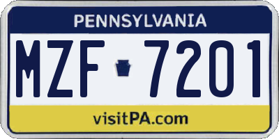PA license plate MZF7201