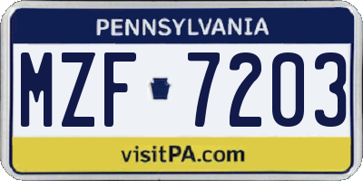 PA license plate MZF7203