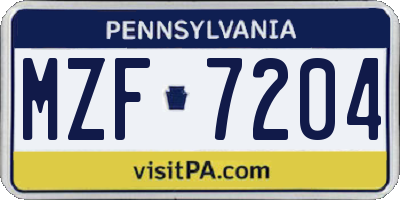 PA license plate MZF7204