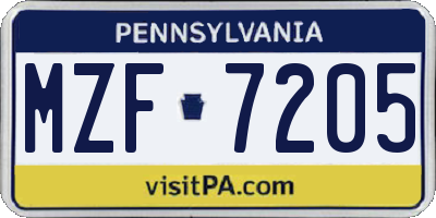 PA license plate MZF7205