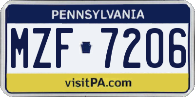 PA license plate MZF7206