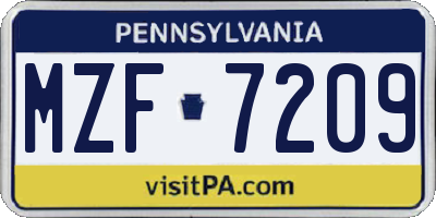 PA license plate MZF7209