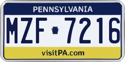PA license plate MZF7216