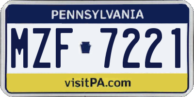 PA license plate MZF7221