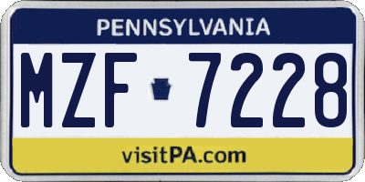 PA license plate MZF7228