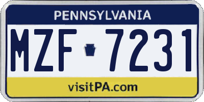 PA license plate MZF7231