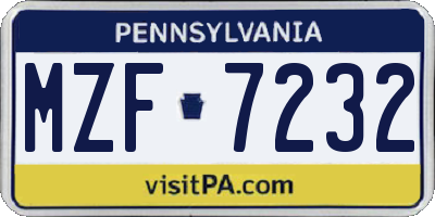 PA license plate MZF7232