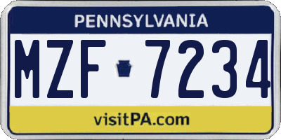 PA license plate MZF7234