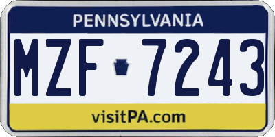PA license plate MZF7243