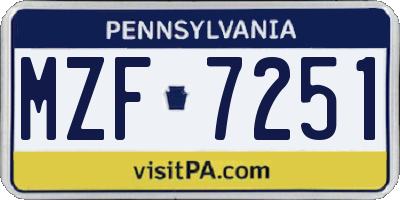 PA license plate MZF7251