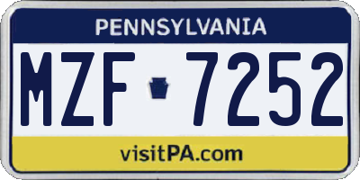PA license plate MZF7252