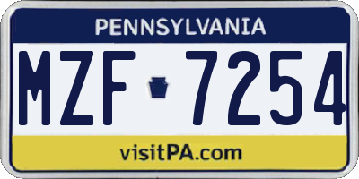 PA license plate MZF7254