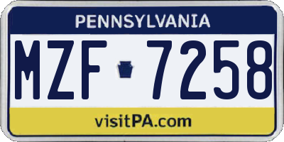 PA license plate MZF7258
