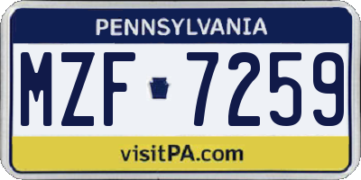PA license plate MZF7259