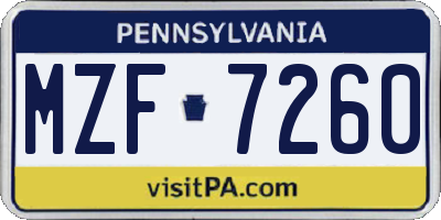 PA license plate MZF7260