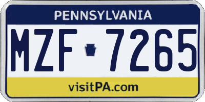 PA license plate MZF7265