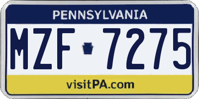 PA license plate MZF7275