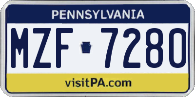 PA license plate MZF7280