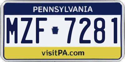 PA license plate MZF7281