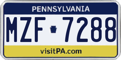 PA license plate MZF7288