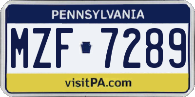 PA license plate MZF7289
