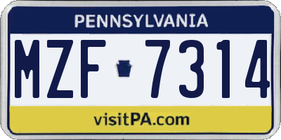 PA license plate MZF7314