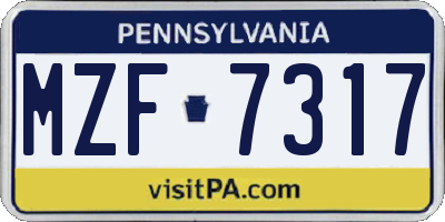 PA license plate MZF7317