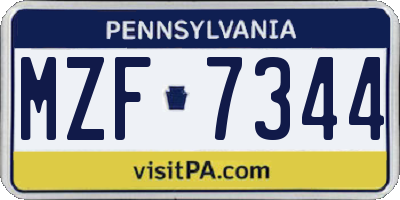 PA license plate MZF7344